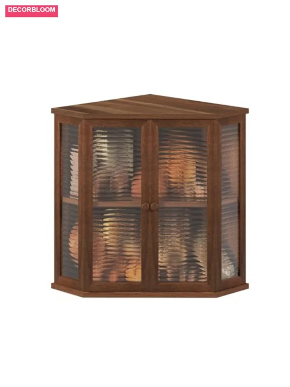 Extra Large Acacia Wood Corner Bread Box with Glass Wavy Door, Farmhouse